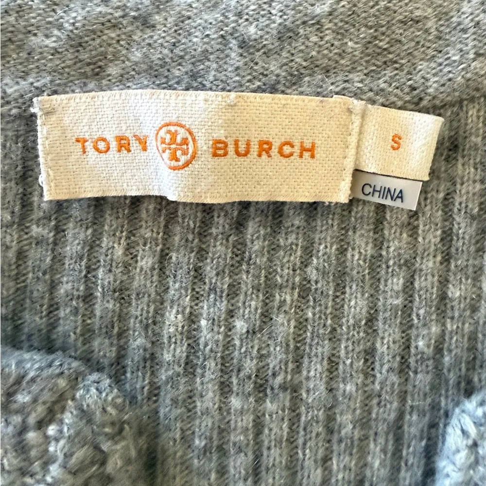Tory Burch Lizzie Tunic V-Neck 100% Cashmere Sweater, Graphite Grey, Size‎ S